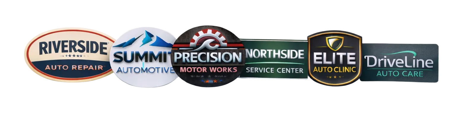 Trusted auto repair shops including Riverside Auto Repair, Summit Automotive, Precision Motor Works, and Elite Auto Clinic